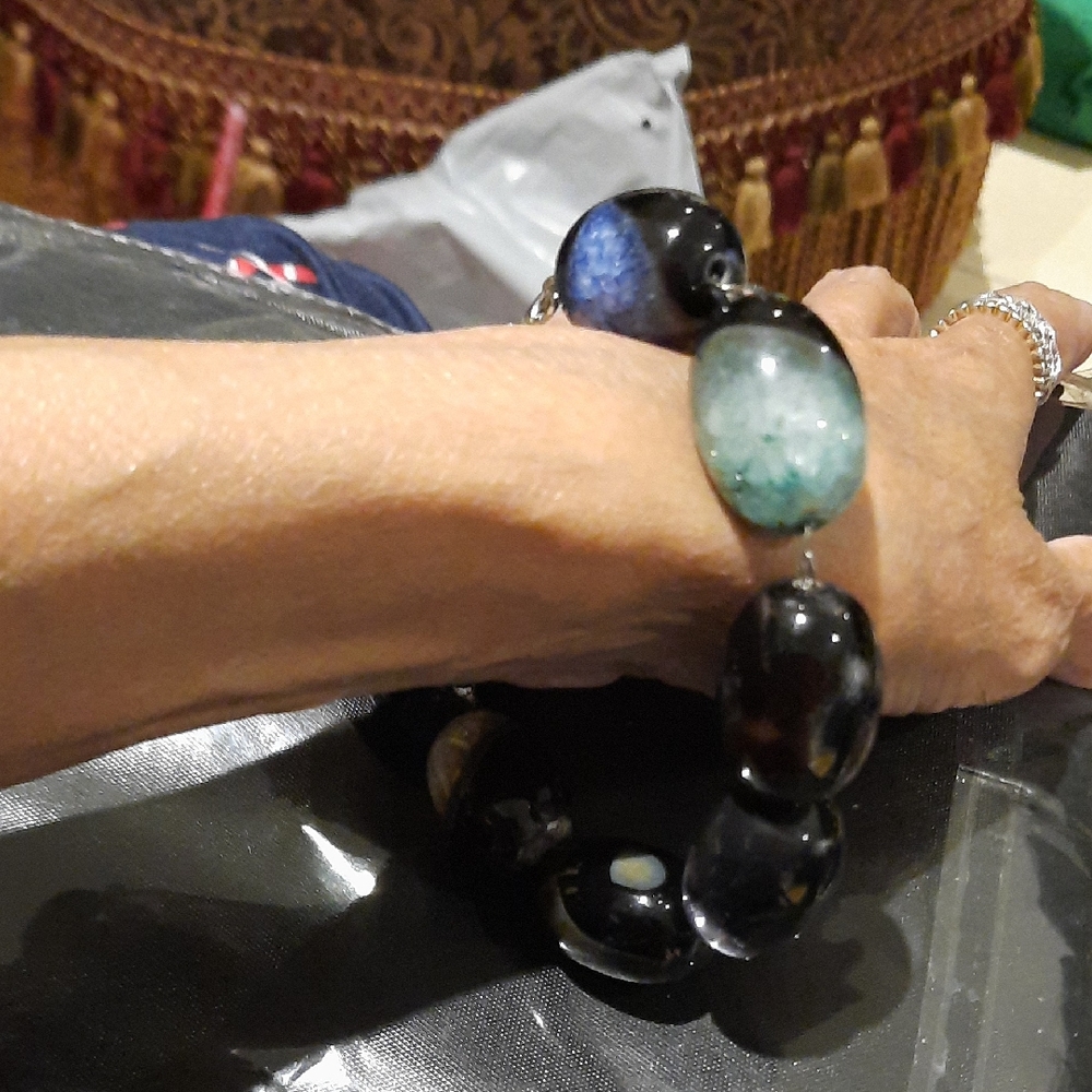Elegant Multicolor REAL GEMSTONES AGATE Beaded Bracelet HEFTY CHUNKY Plus Size